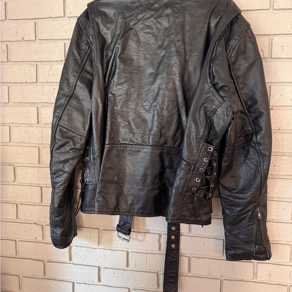 Vintage Men's Black Leather Riding Jacket size 52 - Picture 2 of 6